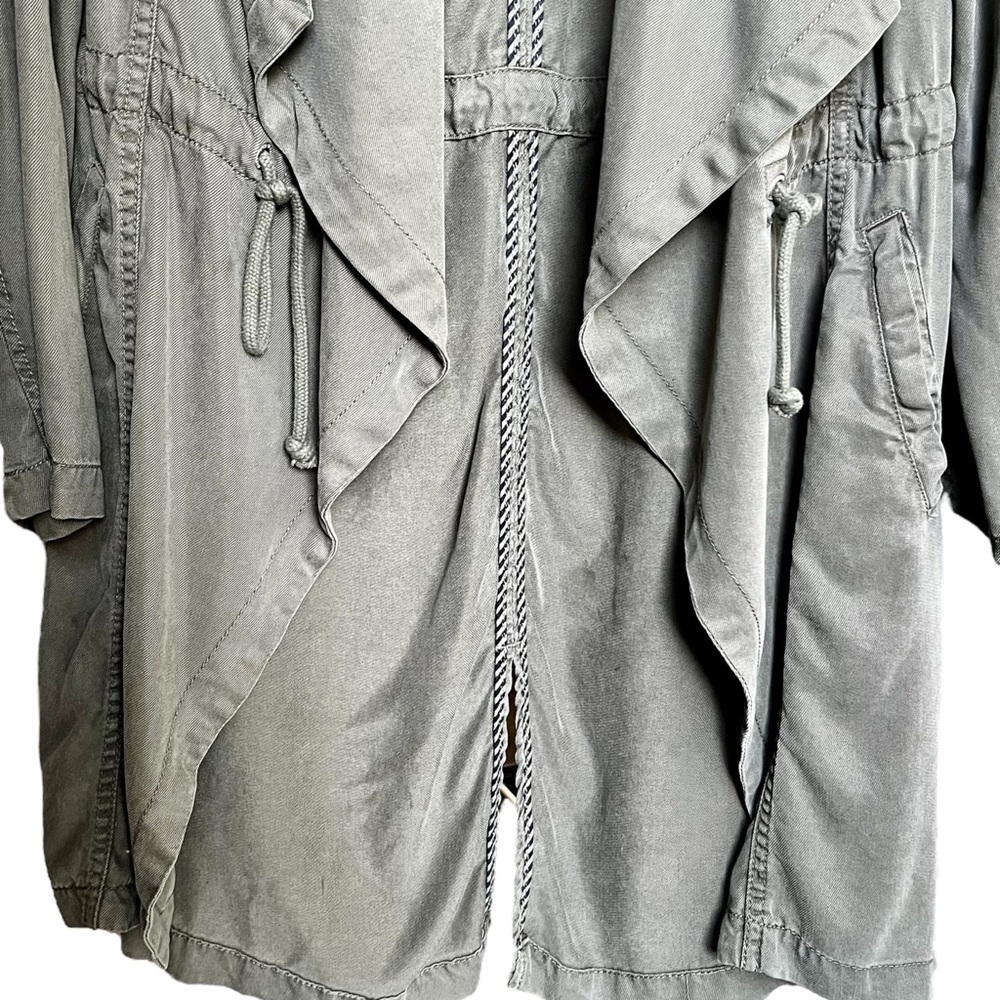 Max Jeans Army Green Utility Jacket Long Lined Draped Drawstring Waist Pocket XS - Picture 4 of 15
